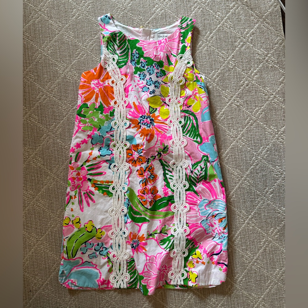 Lily Pulitzer Girls Sleeveless Shift Dress with Piping, Size 7/8